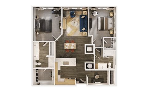 Floor plan for 2 beds, 2 baths, 1326 sqft