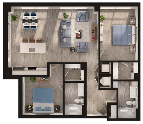 Floor plan for 2 beds, 2 baths, 1248 sqft