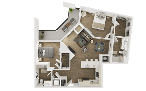 Floor plan for 2 beds, 2 baths, 1121 sqft