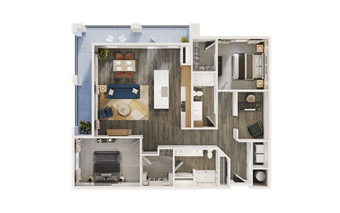 Floor plan for 2 beds, 2 baths, 1427 sqft