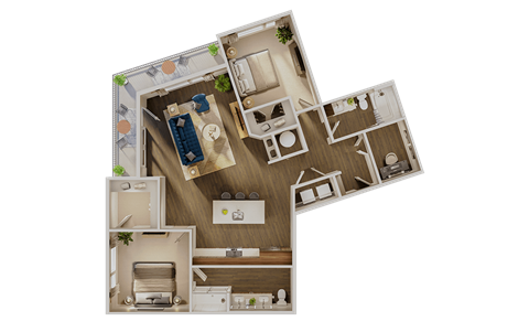 Floor plan for 2 beds, 2 baths, 1295 sqft