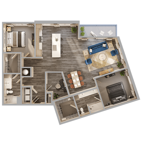 Floor plan for 2 beds, 2 baths, 1547 sqft