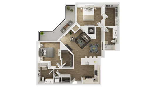 Floor plan for 2 beds, 2 baths, 1146 sqft