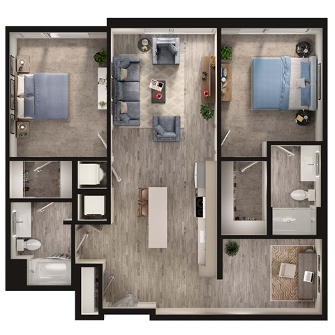 Floor plan for 2 beds, 2 baths, 1170 sqft