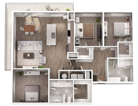 Floor plan for 3 beds, 2 baths, 1416 sqft