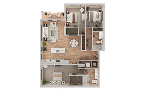 Floor plan for 3 beds, 2 baths, 1482 sqft