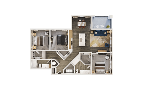 Floor plan for 3 beds, 2 baths, 1461 sqft