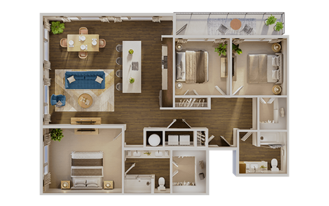 Floor plan for 3 beds, 2 baths, 1428 sqft