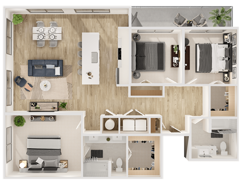 Floor plan for 3 beds, 2 baths, 1451 sqft