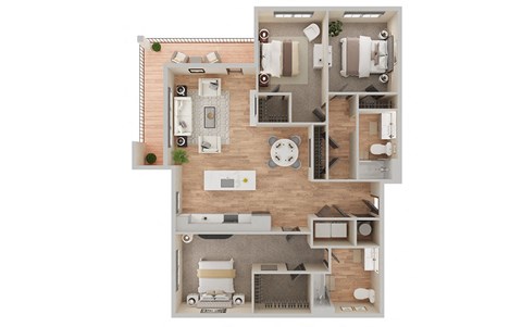 Floor plan for 3 beds, 2 baths, 1461 sqft