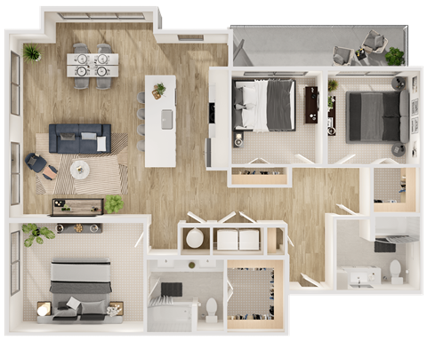 Floor plan for 3 beds, 2 baths, 1438 sqft