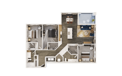 Floor plan for 3 beds, 2 baths, 1553 sqft