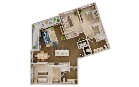 Floor plan for 3 beds, 2 baths, 1459 sqft