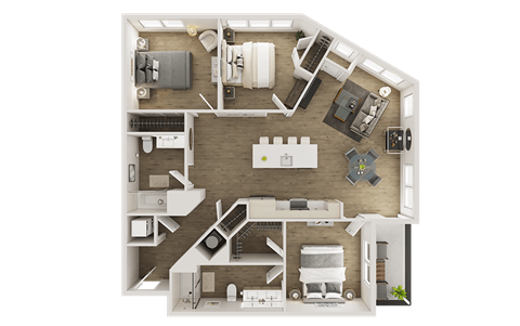 Floor plan for 3 beds, 2 baths, 1310 sqft