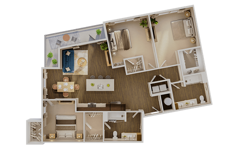 Floor plan for 3 beds, 2 baths, 1499 sqft