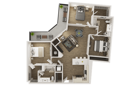 Floor plan for 3 beds, 2 baths, 1332 sqft