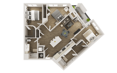 Floor plan for 3 beds, 2 baths, 1292 sqft