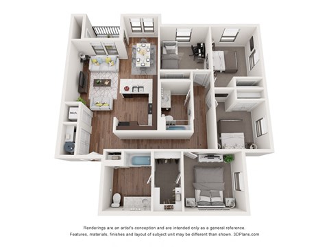 Floor plan for 4 beds, 2 baths, 1378 sqft