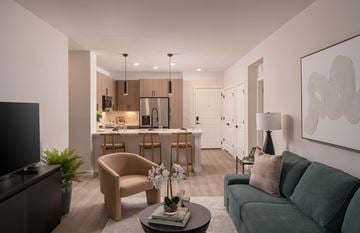 Kissimmee apartment for rent - A modern living room with a green couch and a television.
