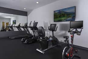 Cleveland townhouse for rent - Modern resident gym showcasing premium cardio equipment, mirrored walls, and dedicated space for fitness and wellness.