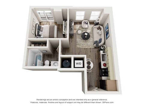 Floor plan for 1 bed, 1 bath, 456 sqft