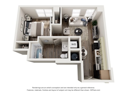Floor plan for 1 bed, 1 bath, 525 sqft