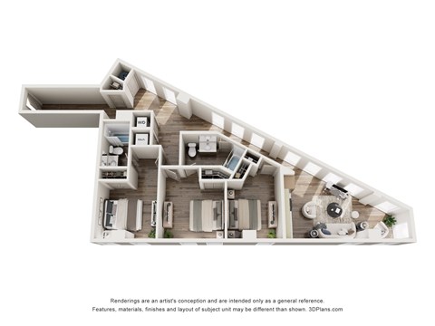 Floor plan for 3 beds, 2 baths, 1210 sqft
