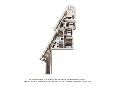 Floor plan for 3 beds, 2 baths, 1283 sqft