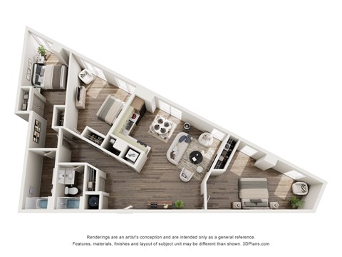 Floor plan for 3 beds, 2 baths, 1324 sqft