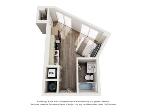 Floor plan for studio, 1 bath, 330 sqft