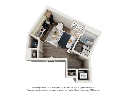 Floor plan for studio, 1 bath, 395 sqft