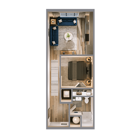 Floor plan for 1 bed, 1 bath, 522 sqft