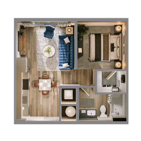 Floor plan for 1 bed, 1 bath, 526 sqft
