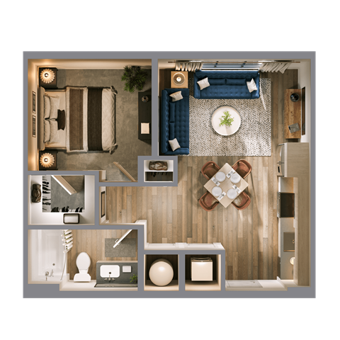 Floor plan for 1 bed, 1 bath, 575 sqft