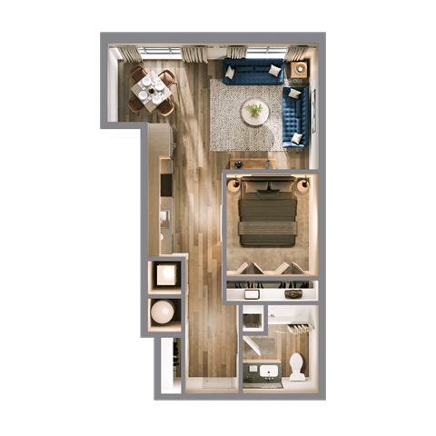 Floor plan for 1 bed, 1 bath, 583 sqft