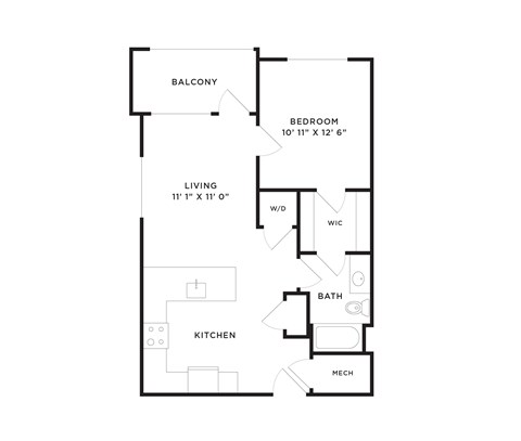 Floor plan for 1 bed, 1 bath, 712 sqft