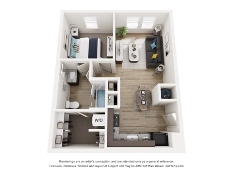 Floor plan for 1 bed, 1 bath, 604 sqft
