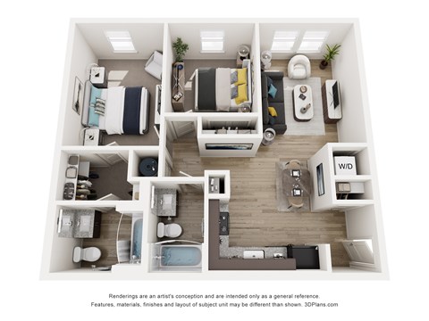 Floor plan for 2 beds, 2 baths, 850 sqft
