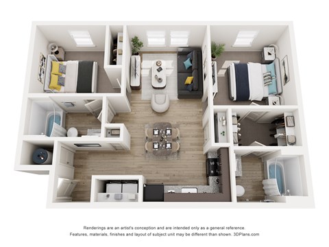 Floor plan for 2 beds, 2 baths, 865 sqft