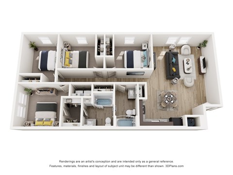 Floor plan for 4 beds, 2 baths, 1320 sqft