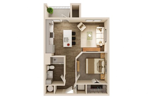 Floor plan for studio, 1 bath, 657 sqft