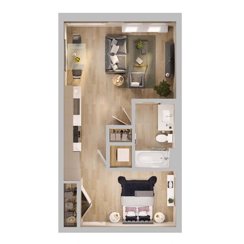 Floor plan for studio, 1 bath, 535 sqft