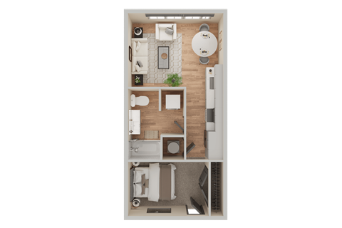 Floor plan for studio, 1 bath, 507 sqft