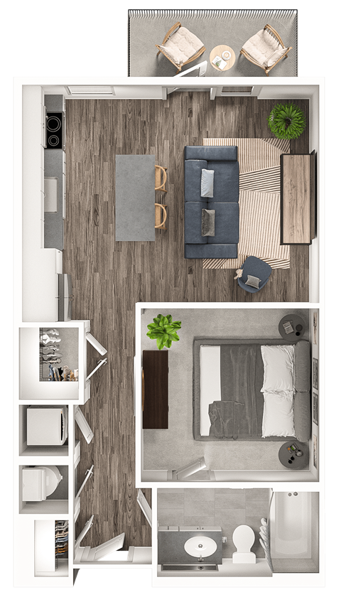 Floor plan for studio, 1 bath, 586 sqft