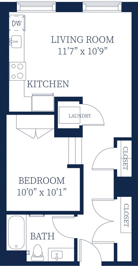 Floor plan for studio, 1 bath, 650 sqft