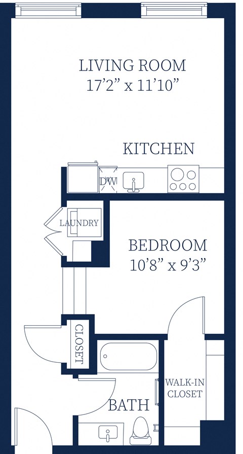 Floor plan for studio, 1 bath, 650 sqft