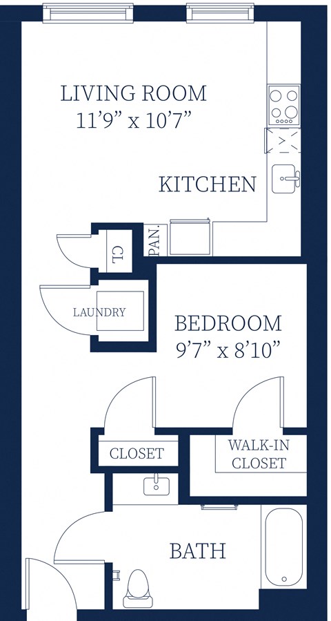 Floor plan for studio, 1 bath, 650 sqft