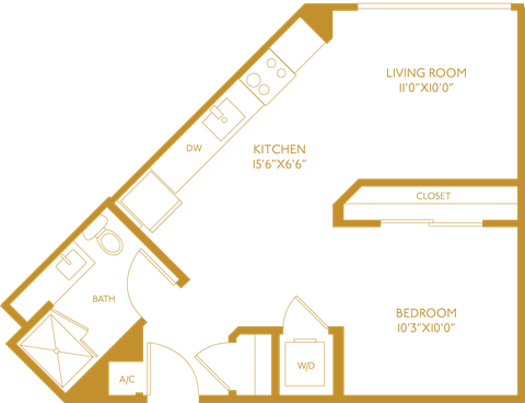 Floor plan for studio, 1 bath, 552 sqft