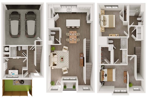 Floor plan for 3 beds, 3.5 baths, 1940 sqft