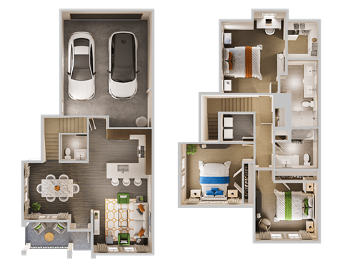 Floor plan for 3 beds, 2.5 baths, 1609 sqft